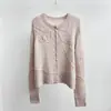 Outono/Inverno 2026 Novo Estilo Elegante Temperamento Ombro Reto Flores Empilhadas Feitas à Mão Cardigan de Tricô Lã Lã de Alpaca Gola Redonda Feminino