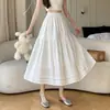 Fotos Reales de Ropa de Comercio Exterior para Mujer: Falda Larga de Ganchillo Chifón, Nuevo Estilo Primavera Falda Blanca Media, Cintura Elástica Falda de Encaje Línea A, Estilo Dulce