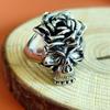 Anillo de calavera de plata tailandesa retro con diseño de industria pesada, anillo de apertura con forma de rosa para dedo, anillo con personalidad para hombres mayores, venta al por mayor