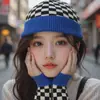 Gorro de Lana Tejido para Mujer Otoño e Invierno Versátil Circunferencia de Cabeza Grande Verde Holgado Ins Moda para Adelgazar la Cara Juego de Guantes