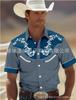 Camisa masculina casual esportiva e de manga curta com botões, estilo tribal ocidental étnico, 2025