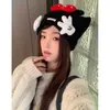 Gorro de Punto con Lazo Lindo para Mujer Otoño e Invierno Mickey Palma Cálido Gorro de Punto Mostrando la Cara Pequeño Gorro de Lana Moderno