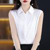 Camisa Colete com Gola Polo, Conjunto de Cetim Acetato Estilo Verão, Camisa sem Mangas, Camiseta Feminina de Manga Curta