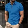 2025 Nueva Camisa Polo de Verano para Hombre Europea y Americana Color Sólido Estampado Digital Cuello Solapa Manga Corta Cremallera Camiseta Tops para Hombre