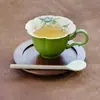 Conjunto de xícara e pires de cerâmica para chá da tarde, xícara de café pequena de tangerina verde e folha de orquídea do fabricante, xícara de espresso latte requintada, pintada à mão