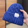 Gorro Frio Azul Klein Personalizado Circunferência da Cabeça Grande Gorro Tricotado Slouchy para Mulheres no Outono e Inverno com Padrão Sarjado Grosso Chapéu de Fio da Moda
