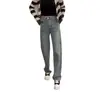 Calça Jeans Wide Leg de Cintura Alta Cor Clara para Mulheres 2026 Nova Coleção Primavera e Outono Bordada Solta Plus Size Petite Perna Reta Estreita