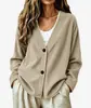 2026 Amazon Outono/Inverno Novo Cardigan Casual Feminino de Veludo com Botões e Gola V de Manga Longa