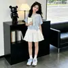 Niños Grandes Verano Nuevo Estilo Coreano Estilo Academia Chal Camiseta de Manga Corta Dulce Lazo Falda Media Moda Conjunto de Dos Piezas