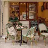 Mesa y Silla de Estilo Francés para Exterior Balcón Silla de Ratán Silla de Ratán Juego de Tres Piezas Cafetería Tienda de Té con Leche Casa de Huéspedes Silla de Comedor Vintage para Exterior