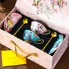 Juego de Tazas de Café de Porcelana Ósea Europea con Flores y Pájaros Caja de Regalo de Gama Alta Exquisito Retro Juego de Té Británico para la Hora del Té Nuevo Boda