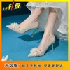 Zapatos de Tacón Alto para Mujer con Lazo de Alta Gama, Nuevo Estilo Francés Primavera y Verano 2025 Exquisitos Tacones de Aguja de Boca Baja para Mujer