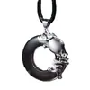 Colar Zodiacal Ano do Coelho Colar Ano do Coelho Prata Esterlina Fivela de Obsidiana Pingente Masculino Pingente Feminino Presente