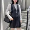Vestido de Piel de Oveja para Mujer 2026 Otoño Nuevo Estilo Elegante para el Trabajo sin Mangas de Cuello en V Corte A con Cremallera, Longitud Media, Sensación de Alta Gama