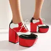 Tallas 36-48, Zapatos de Moda para Mujer para Todas las Estaciones, Plataforma Impermeable, Tacones Ultraltos, Zapatos Bajos de Piel, Zapatos de Mujer con Cordones y Tacón Cuadrado