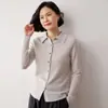 Camisa Cardigan de Cachemir con Cuello Polo Top Cálido para Mujer Otoño e Invierno Nuevo Elegante Abrigo Suéter de Solapa Base de Punto