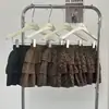 Saia em Camadas com Cintura Elástica Estampada de Leopardo Vintage Ruoxin para Mulheres, Nova Saia Curta em Camadas com Babados Outono 2026