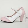 Zapatos de Vestir para Mujer de Comercio Exterior para Primavera y Otoño, Zapatos Brogue de Tacón Alto, Estilo Británico Bloque de Color Tacón Grueso, Zapatos Mary Jane de Correa Única para Mujer