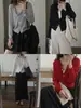 Estilo Preguiçoso Casual Versátil Macio e Confortável Gola Redonda Manga Longa Suéter Base Cardigan Top para Mulheres