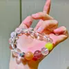 Pulsera de Plata 925 de Alta Calidad con Diseño de Cristal Blanco Natural, Cristal de Luna Naranja y Cristal de Fresa Pulsera