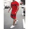 Nuevo Traje de Verano para Hombre con Camiseta de Manga Corta y Cuello Redondo Estampado 3D Transfronterizo Europeo y Americano