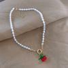Collar de Cereza Dulce Lindo de Perla de Agua Dulce Collar de Moda Coreana de Alto Sentido Collar de Moda Cadena de Clavícula de Cereza de Cristal