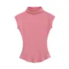 Camiseta Rosa de Manga Corta para Mujer en Verano Delgada Sexy Estilo Pura Pasión Ropa Dopamina Top de Camiseta sin Mangas de Cuello Medio