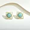 Brincos Pequenos de Pérola Branca Exquisitos Estilo Palaciano Quadrilátero Turquesa Clássico Francês Nicho Elegância Versátil