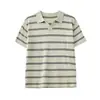 Ropa de Hombre APO Camisa de punto de lino de verano para hombre transfronteriza, estilo versátil old money, cuello de gaviota, top tipo POLO a rayas con bloques de color