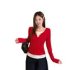 Talla Extra Otoño Nuevo Dulce Picante Chica Falso Dos Piezas Encaje Lunares Hombro Normal Adelgazante Camiseta Top