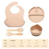 Atacado transfronteiriço louça infantil tigela complementar prato de silicone garfo colher de bebê babador conjunto de 8 peças de produtos anti-queda para maternidade e infância