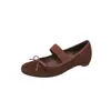 Sapatos Mary Jane estilo ballet em camurça de ovelha com aumento interno de altura, outono 2026, salto baixo plataforma, laço, couro genuíno, sapatos femininos