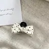 Presilha de cabelo infantil estilo coreano retrô com bolinhas pretas e laço, presilha pequena para franja, acessório de cabelo de princesa