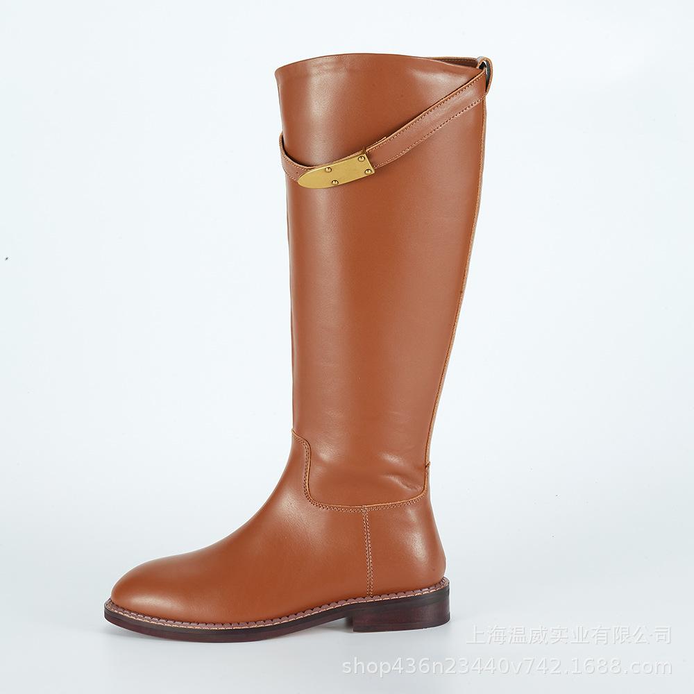 英伦风复古皮带扣高筒骑士靴
