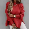 Suéter de punto acanalado para mujer estilo europeo y americano de otoño e invierno, holgado, versátil, con frente corto y espalda larga, de manga larga y puños acanalados