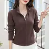 Cárdigan con cremallera y cuello alto de nuevo estilo, para mujer, de manga larga, corte ajustado y favorecedor, adecuado para primavera y otoño, forro polar, versátil, color liso, sudadera casual