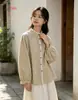 Coleção Outono 2026 Cardigan feminino solto oversized com estampa floral pequena estilo japonês, blusa de manga longa com gola de lapela