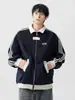 Chaqueta de Diseño Retro Americano con Empalmes de Tres Rayas para Hombre, Tendencia High Street, Cuello Solapa, Elegante Chaqueta de Béisbol de Lana para Invierno