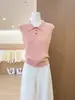 Camiseta de punto de manga corta con cuello polo estilo coreano para mujer, top elegante de solapa de alta gama para verano