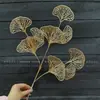 Flores de Nochevieja, Flores Artificiales Doradas, Eucalipto Dorado, Hortensia, Abanico Dorado, Hojas de Ginkgo, Cubo de la Fortuna, Arreglo Floral, Hojas, Flores de Plástico