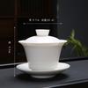 Mat fat jade blanco porcelana sancai tazón actividades de la empresa LOGO regalo dahongpao té reseña tazón con mano regalo al por mayor