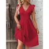 Vestido de Verano 2024 Amazon Aliexpress Europeo y Americano Nuevo con Mangas de Hoja de Loto Elegante Cuello en V Aspecto Adelgazante Corte Cut Out Talla Grande