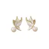 Pendientes de Perla Pétalo de Alta Calidad Moda Commuter Exquisitos Versátiles Elegantes Pendientes con Pasador de Plata Pendientes Pequeños Frescos Dulces