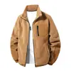 Chamarra de forro polar G-stone transfronteriza estilo europeo con bloques de color, múltiples bolsillos, cuello alto, corte holgado, chamarra cálida de felpa para hombre