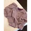 Conjunto de pijama a cuadros morado taro estilo coreano retro para mujer, colección otoño 2026, manga larga, pantalón largo, ropa de estar en casa, talla grande, adecuado para usar fuera