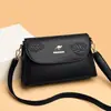 Textura de Cuero Genuino Gran Capacidad Bolso de Hombro Cruzado para Mujer Bolso Cuadrado con Relieve de Hoja Multicapa Moda Nuevo Transfronterizo