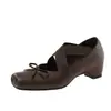Persona pequeña 5cm~Aumentador de altura Nariz de cerdo Zapatos planos de ballet Zapatos de mujer Correa cruzada Punta cuadrada Mary Janes franceses retro Zapatos de una sola pieza