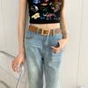 Cinto largo com strass feminino verão 2024, novo acessório de couro macio, jeans decorativo, saia jeans, cinto estilo ins