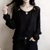 Estilo Nuevo Primavera 2026 Único y Hermoso Top Ajustado con Elegante y Estiloso Diseño Hueco, Camisa Negra de Manga Larga para Mujer