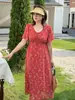 Vestido Floral Francês Inno para Mulheres Plus Size com Decote V 2026 Verão Elegante Cintura Marcada Vestido para Pausa para Chá de Férias 254842